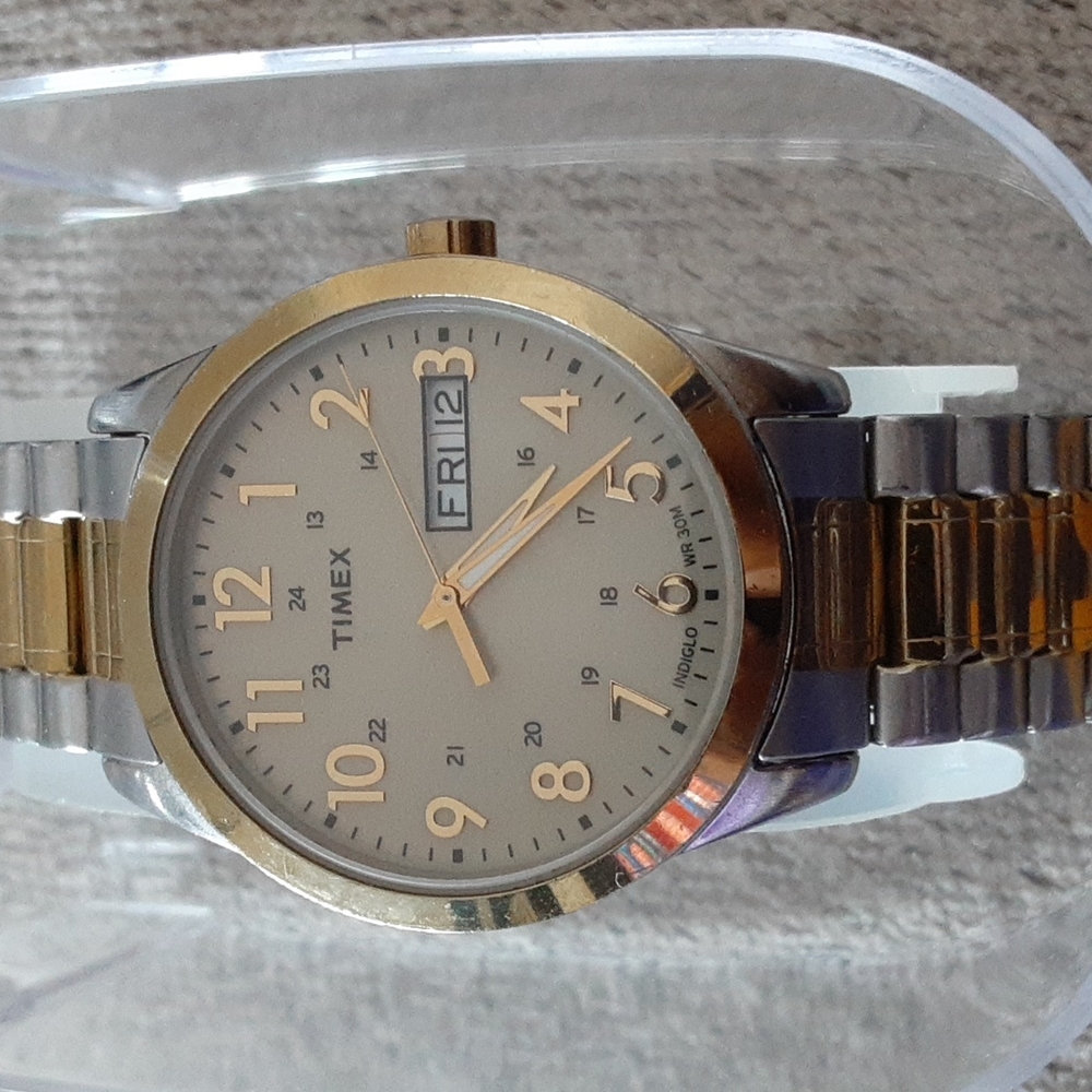 Timex Indiglo Mens Gold and Silver Tone Watch